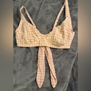 Gingham Tie-Front Bikini Top in Light Pink Tory Burch